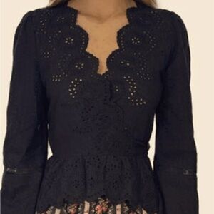 LoveShackFancy Polla Eyelet Top Black Size Small